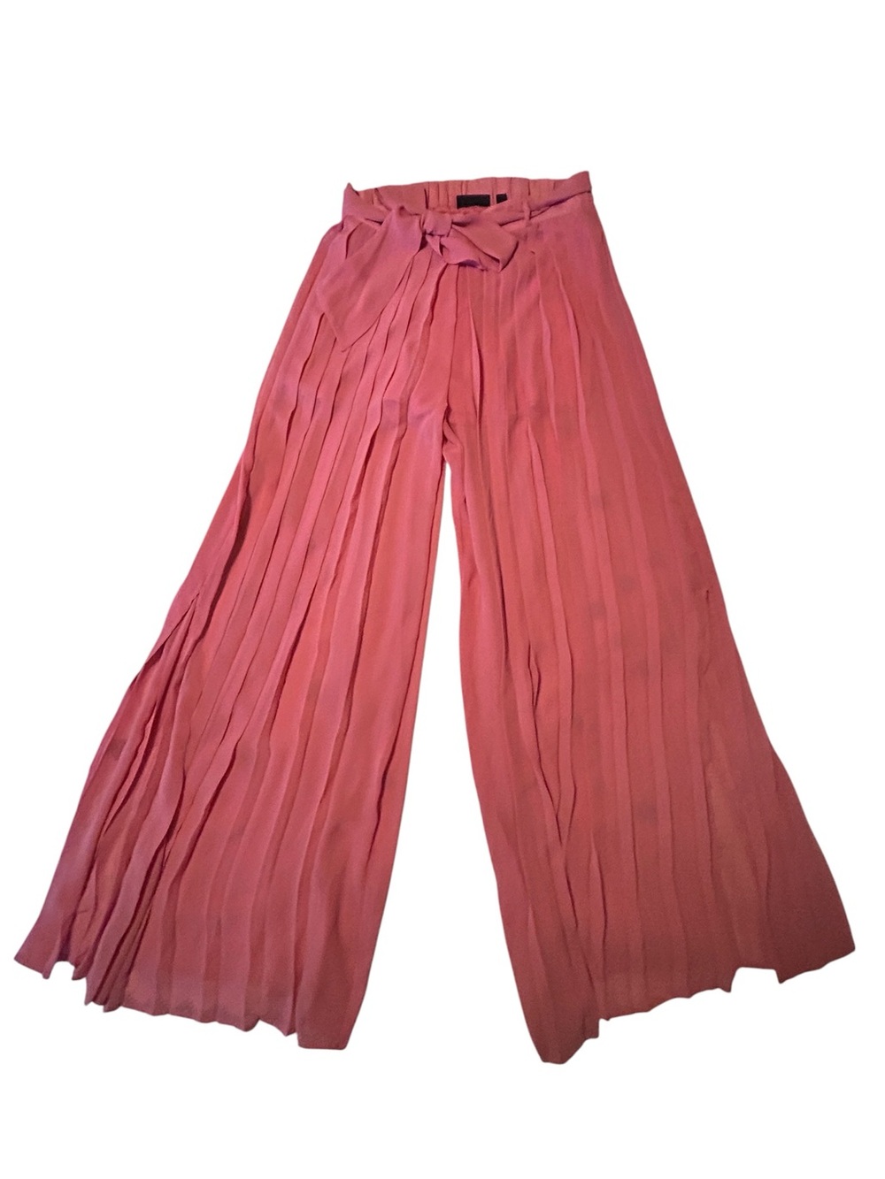 New York & Company Pleated Wide Leg Chiffon Sheer Pants Coral Pink Women Medium - Picture 2 of 12